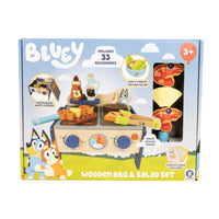 Bluey – Wooden BBQ and Salad Set, 33-Piece Colourful Playset with Tongs and Food Pieces – Realistic Role-Play & Imaginative Fun for Ages 3 Years and Up