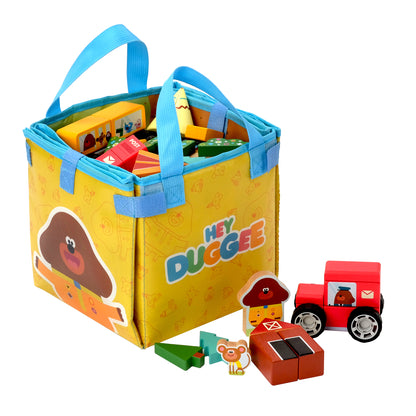 Hey Duggee - Wooden Vehicle Block Set with Fold-up Storage Bag – 80 Colourful Pieces, Figures & Vehicles, Hand-Eye Coordination & Imagination - FSC Certified Toys for Children 3 Years and Up