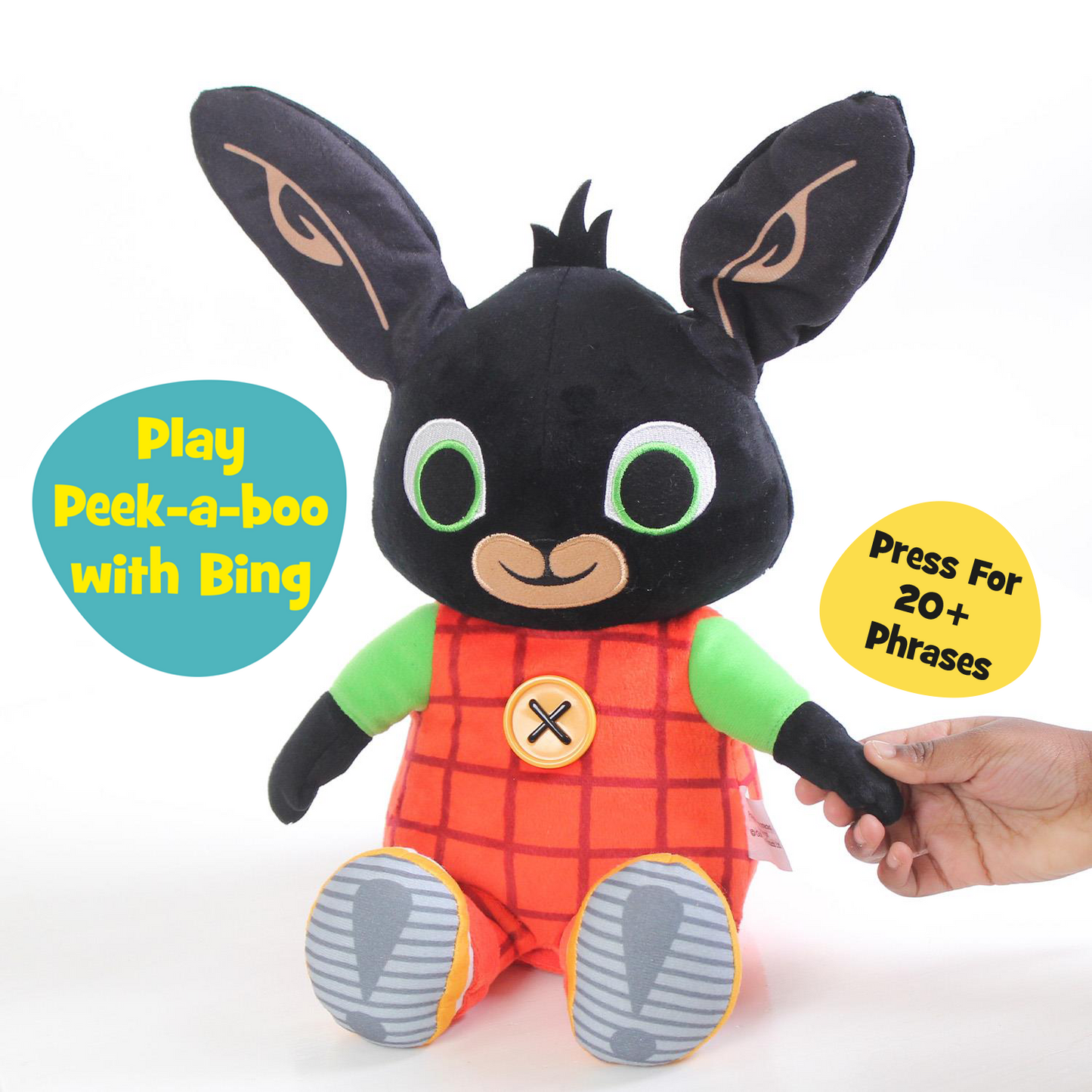 Bing, Peek-A-Boo, Talking Teddy Bear. Cute, Interactive Rabbit, Sensory Toy for 10 Months+. Colourful, Listen & Learn. Sits 28cm Tall Toys.