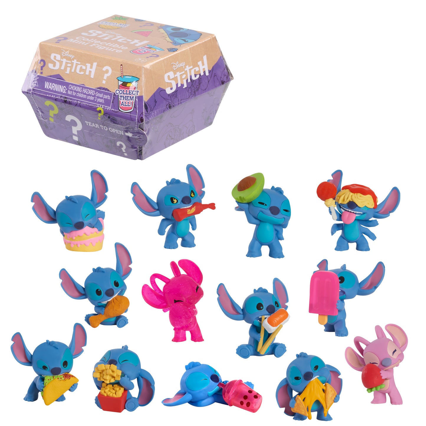 Disney Stitch! Feed me Collectable Figures in Burger Boxes (4 Pack)