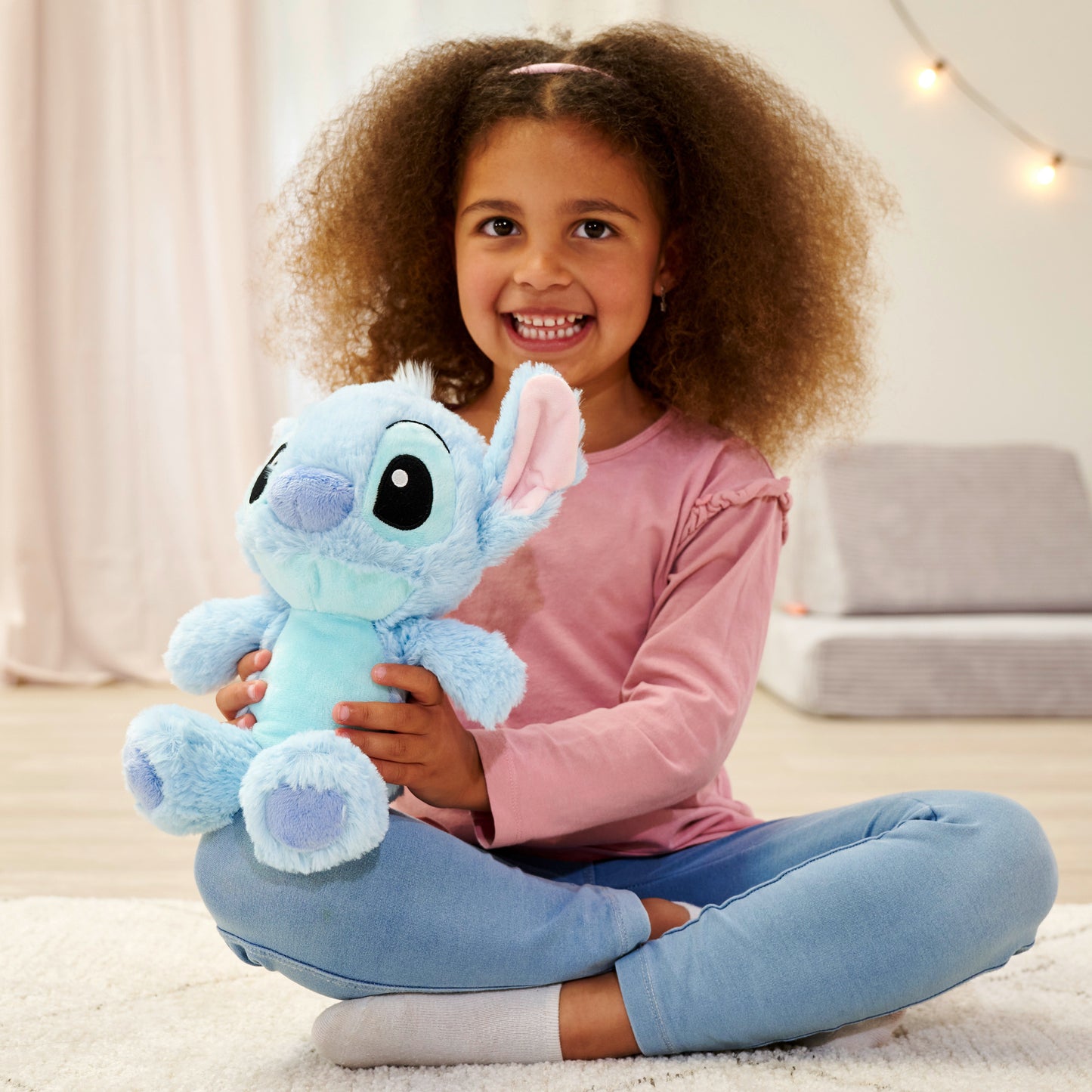 Disney Stitch 25cm plush toy in flopsie style, cute soft toy pastel blue colour, suitable for kids and adults, and treat, officially licensed by Disney