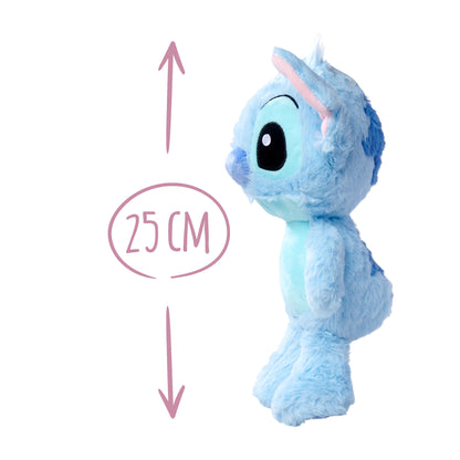 Disney Stitch 25cm plush toy in flopsie style, cute soft toy pastel blue colour, suitable for kids and adults, and treat, officially licensed by Disney