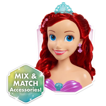 Disney Princess Ariel Styling Head, 18-pieces, Pretend Play, Kids Toys for Ages 3 Up